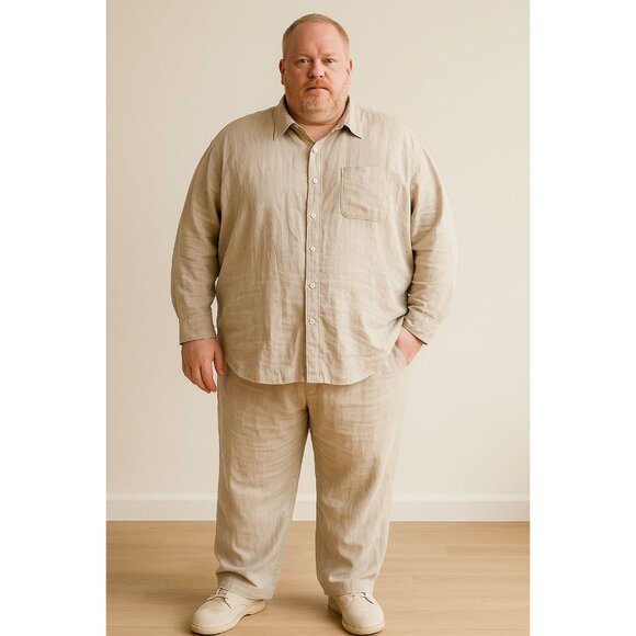 MEN'S VINTAGE 90s Pelle Pelle Linen Shirt Pants Set Cream MAN'S 4 Extra Large - Picture 15 of 15